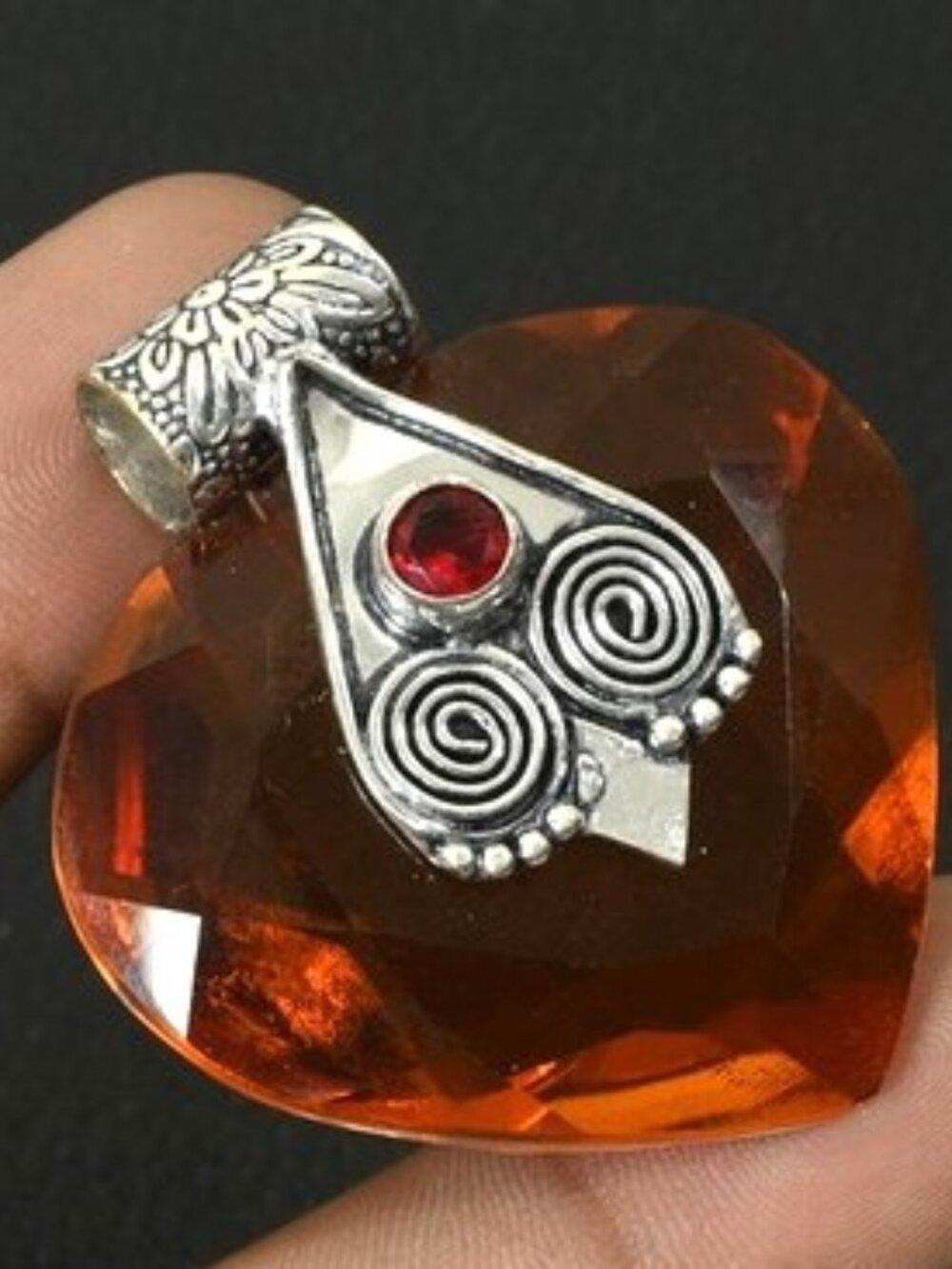 Honey Citrine Garnet Gemstone Sterling Silver Pendant